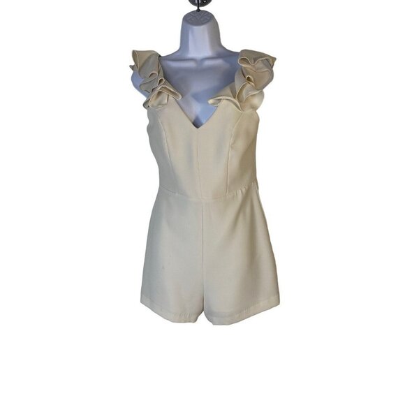 Amanda Uprichard‎ Womens Gimlet Romper White Ruffled Sleeve V-neck Size Small - Picture 2 of 10